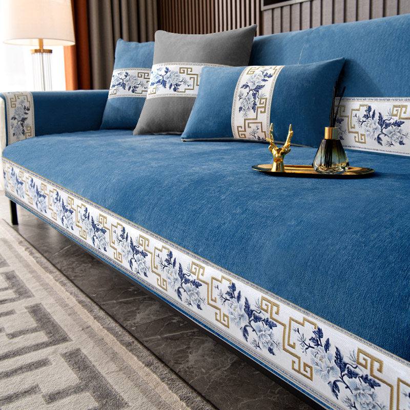 雪尼尔沙发垫四季通用防滑坐垫沙发套子纯色简约现代靠背巾防猫抓