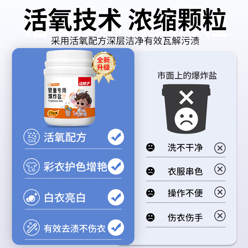 洁娘子洗衣粉生物酶泡泡粉桶装氧泡泡过碳酸钠洗衣皂泡洗粉去污渍