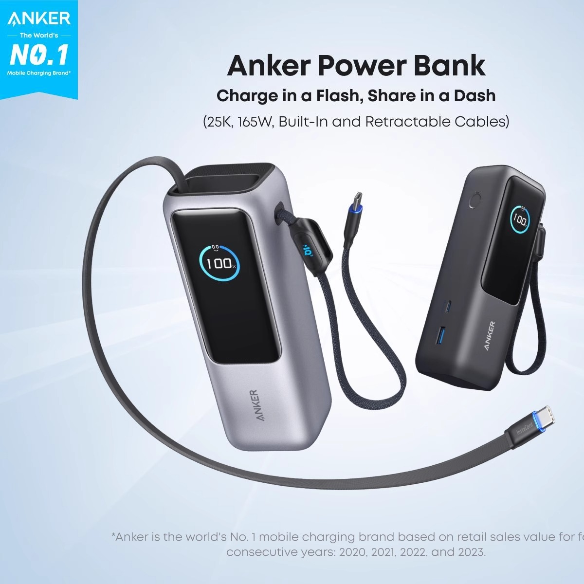 Anker安克165W充电宝自带双C线大容量功率3C认证移动电源可上飞机 - 图0