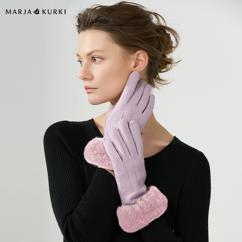 MARJAKURKI玛丽亚古琦羊毛手套女士冬季时尚獭兔毛圈防寒保暖手套