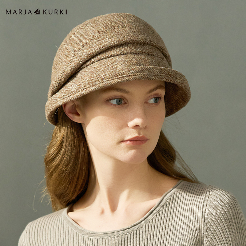 MARJAKURKI玛丽亚古琦休闲复古渔夫帽女2024新款秋冬季羊毛堆堆帽
