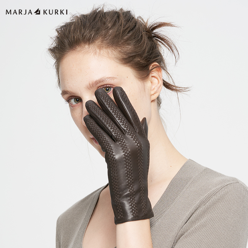 MARJAKURKI玛丽亚古琦时尚高级感触屏羊皮保暖手套女冬季真皮手套