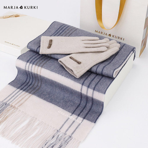 【礼赠礼物】玛丽亚古琦羊毛羊绒围巾女冬季羊毛手套两件套礼盒装 - 图0