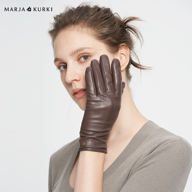 MARJAKURKI玛丽亚古琦可触屏绵羊皮加绒保暖手套女士冬季真皮手套