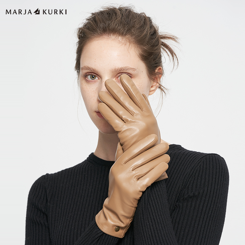 MARJAKURKI玛丽亚古琦可触屏绵羊皮加绒保暖手套女士冬季真皮手套