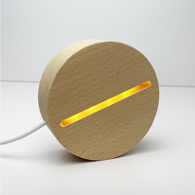 创意圆形10CM直径实木发光底座USB插电木质LED小夜灯立牌台灯摆件 - 图2