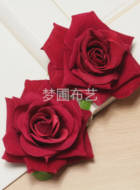 绒布大玫瑰 仿真假花朵草帽装饰头饰DIY手工布艺度假婚礼10厘米