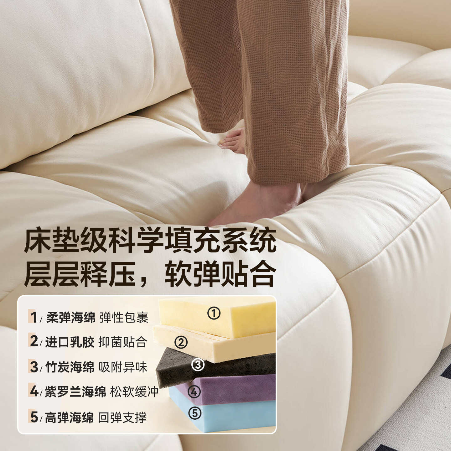 全友家居奶油风泡芙真皮沙发客厅家用小户型网红棉花糖直排沙发,淘宝优惠券,粉丝福利购,淘宝优惠卷