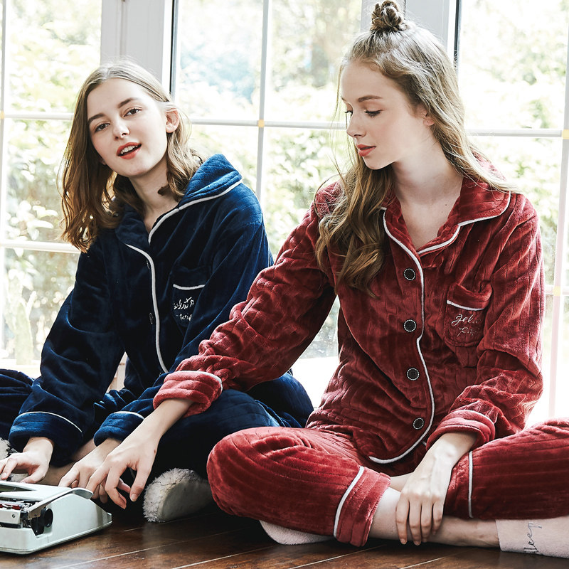 冬季情侣珊瑚绒长袖套装秋冬款睡衣 andcake睡衣/家居服套装