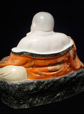 景德镇十大瓷厂雕塑瓷厂七十年代手绘描金粉彩弥勒佛陶瓷摆件收藏