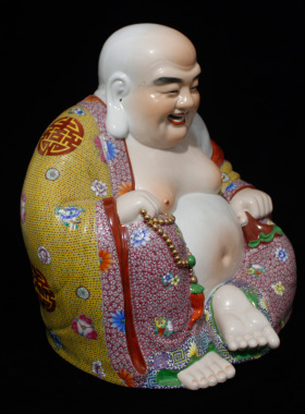 景德镇十大瓷厂雕塑瓷厂七十年代手绘粉彩弥勒佛罗汉陶瓷摆件收藏