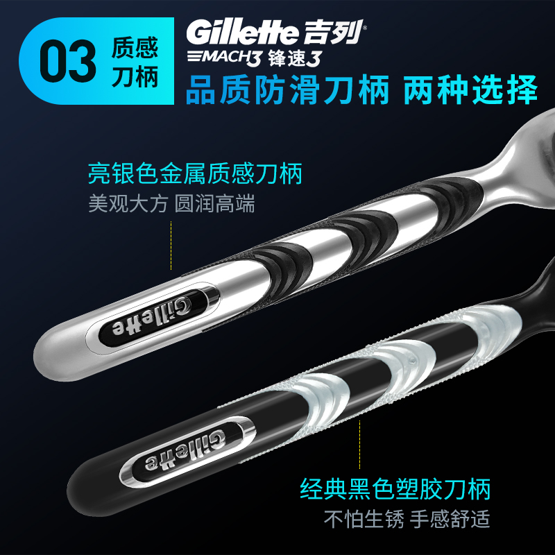 Gillette/吉列锋速3刀片刮脸刮胡刀刀头男士三层手动剃须刀原装-图2