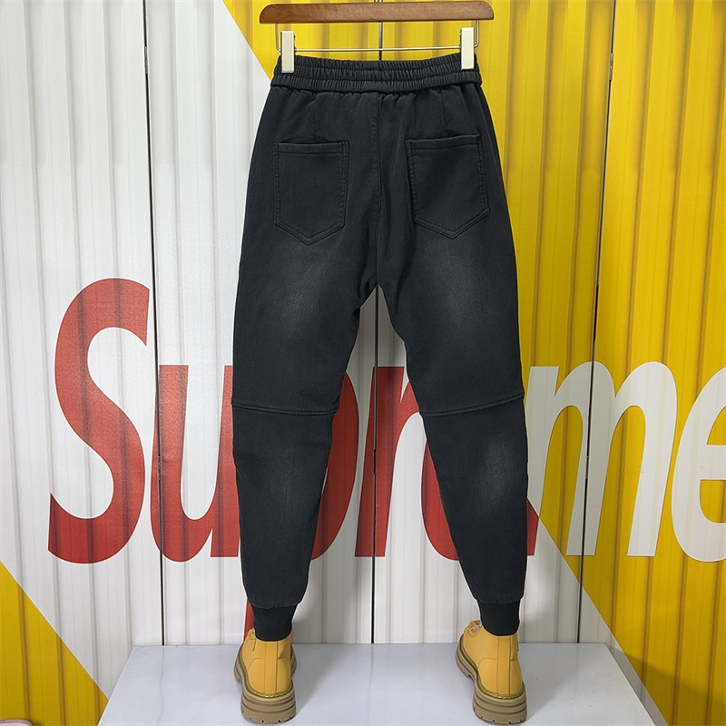 2024春夏新款牛仔裤男士黑色九分休闲裤水洗修身痞帅抽绳束脚裤子,淘宝优惠券,粉丝福利购,淘宝优惠卷