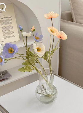 4头虞美人仿真花 植绒小罂粟 婚庆插花家居装饰摆件绢花厂家批发