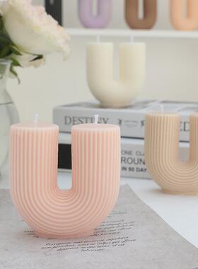 ins法式U型香薰蜡烛现代风条纹