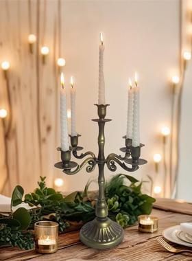美式铜色铁艺多头烛台复古竹节蜡烛杯家居边角玄关桌面装饰品
