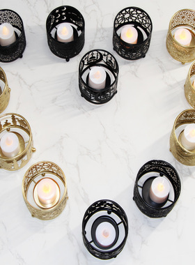 简洁轻奢风镂空蜡烛盘中东风格铁艺烛台烛杯浪漫氛围道具家居