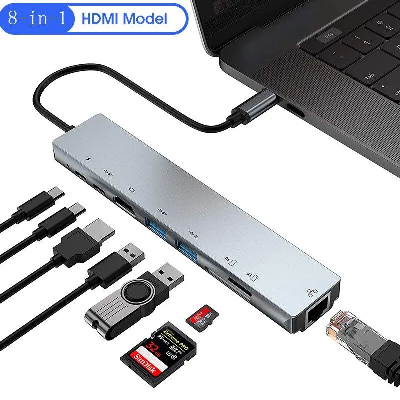 8in1 USB C HUB Type C Splitter 4K Thunderbolt 3 Docking Stat - 图3