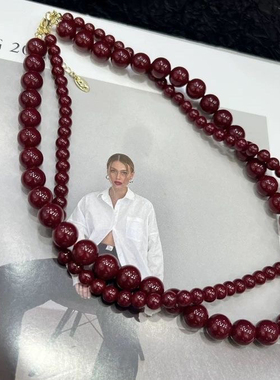 安哥拉简约复古酒红色串珠项链女轻奢红马瑙高级感气质锁骨链潮