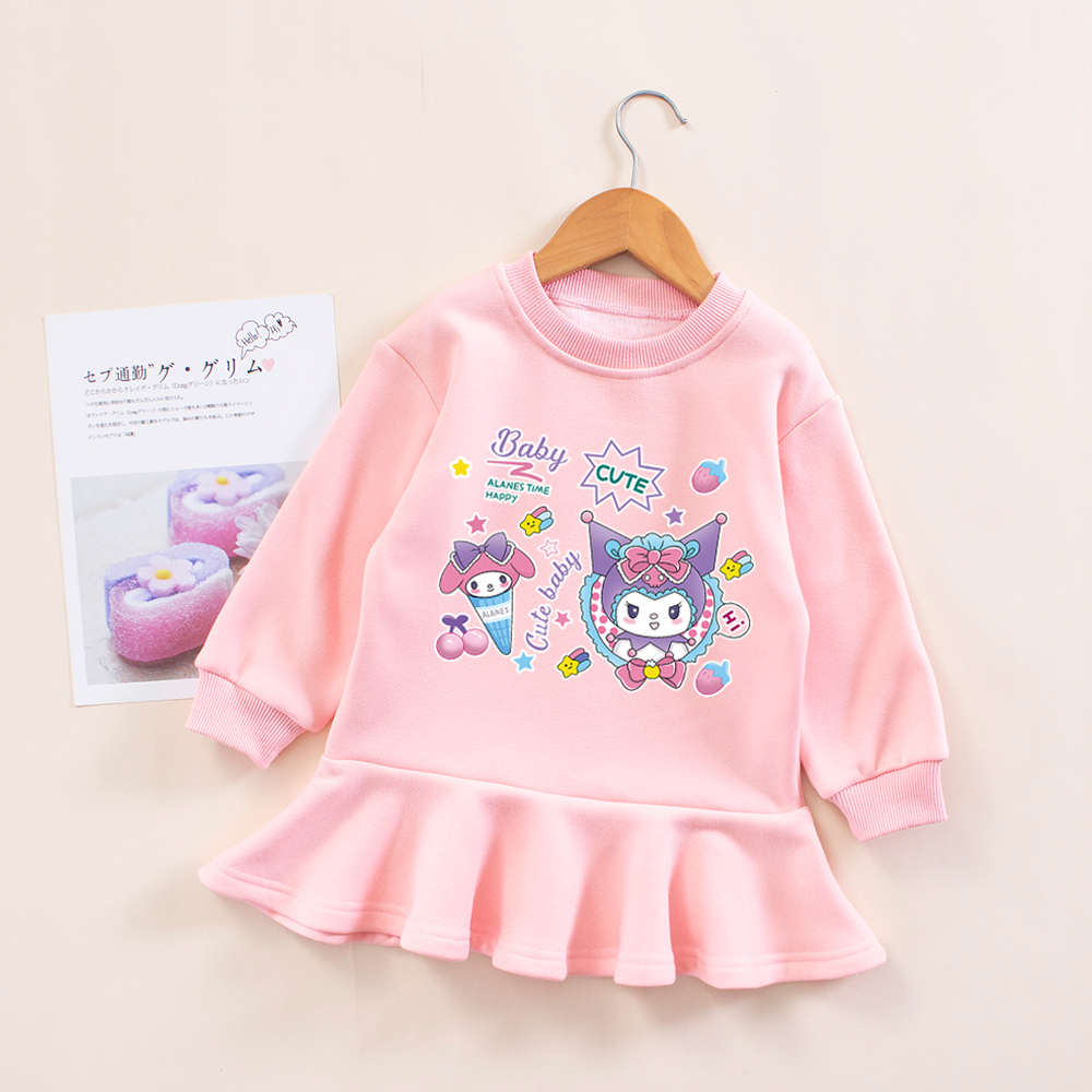 lujunni库洛米裙子女童秋冬加绒时髦洋气连衣裙儿童一体绒卫衣裙 - 图3