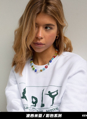 彩虹珍珠项链女锁骨链