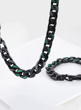 黑青烤漆淬色带钻古巴项链