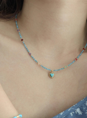 kevkev项链简约锁骨链法式时尚气质项法式复古天然绿松石颈链女