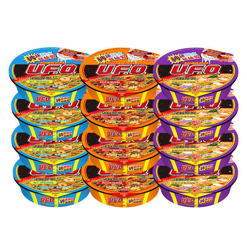 日清方便面ufo飞碟炒面3口味12碗干拌面速食面混装整箱装方便面