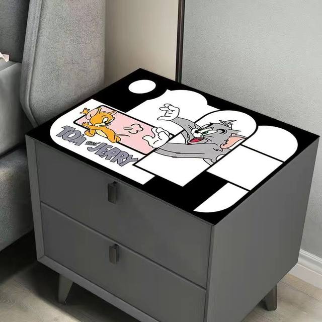 Cartoon leather bedside table mat Mickey anti-scalding household refrigerator cover cloth scrubbing dust cover desktop protective mat