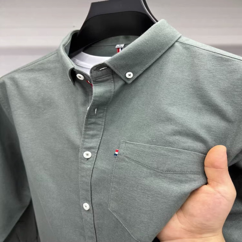 工艺精湛！无可挑剔！色织衬衫男长袖春秋季牛津纺三色条纹衬衣 - 图0