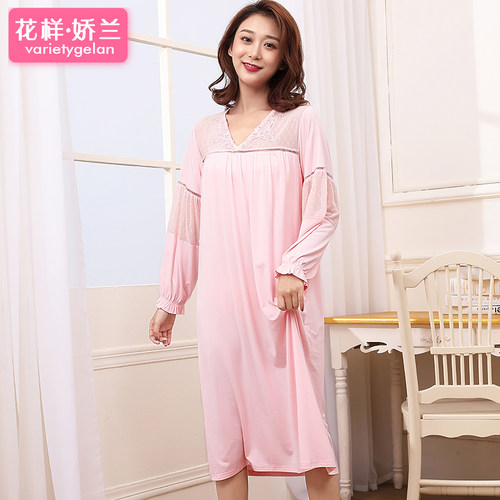 【断码清仓】品牌竹纤维睡衣春夏舒适甜美蕾丝家居服宽松睡衣裙女 - 图1