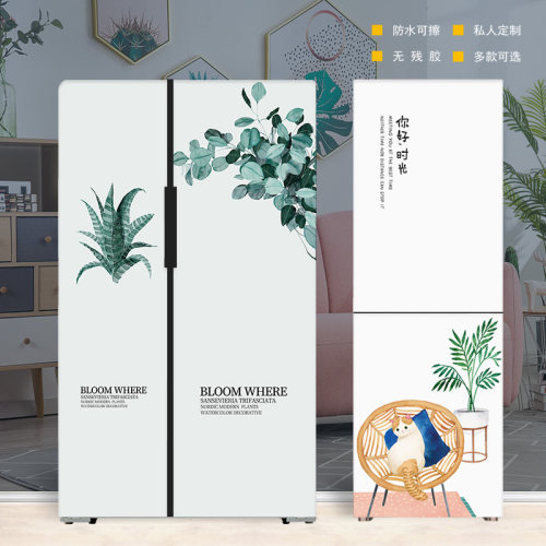 文创现代北欧自粘冰箱贴纸装饰贴画全贴创意定制侧面翻新防水防油 - 图1