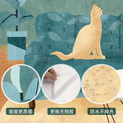 文创现代北欧自粘冰箱贴纸装饰贴画全贴创意定制侧面翻新防水防油 - 图2