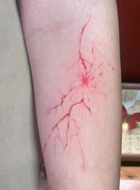 手臂仿真刺青红色裂痕万圣节伤疤纹身贴男女防水持久手腕锁骨贴纸