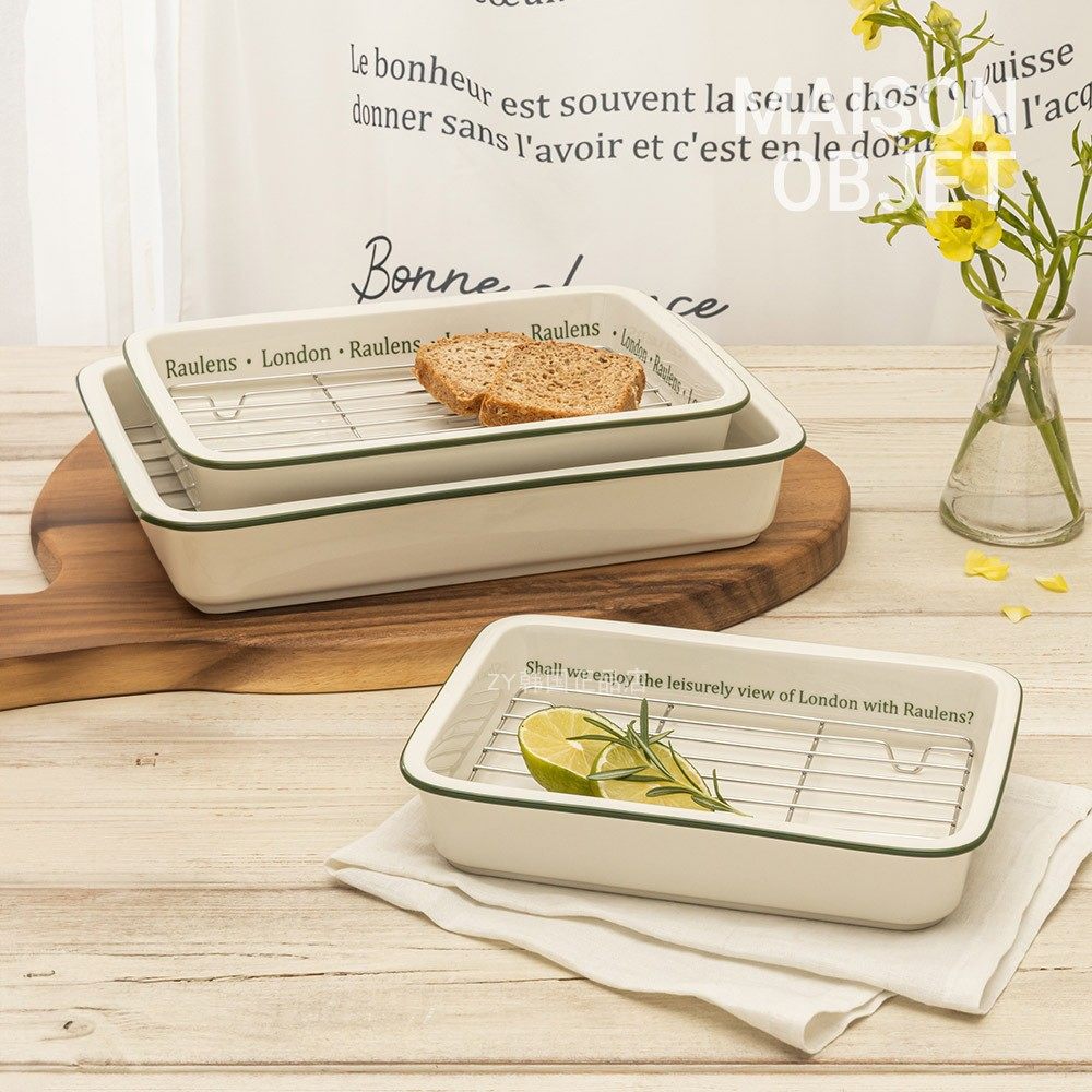 韩国代购进口高颜值ins烘培托盘微波炉烤箱专用烤盘沥油陶瓷托盘,淘宝优惠券,粉丝福利购,淘宝优惠卷