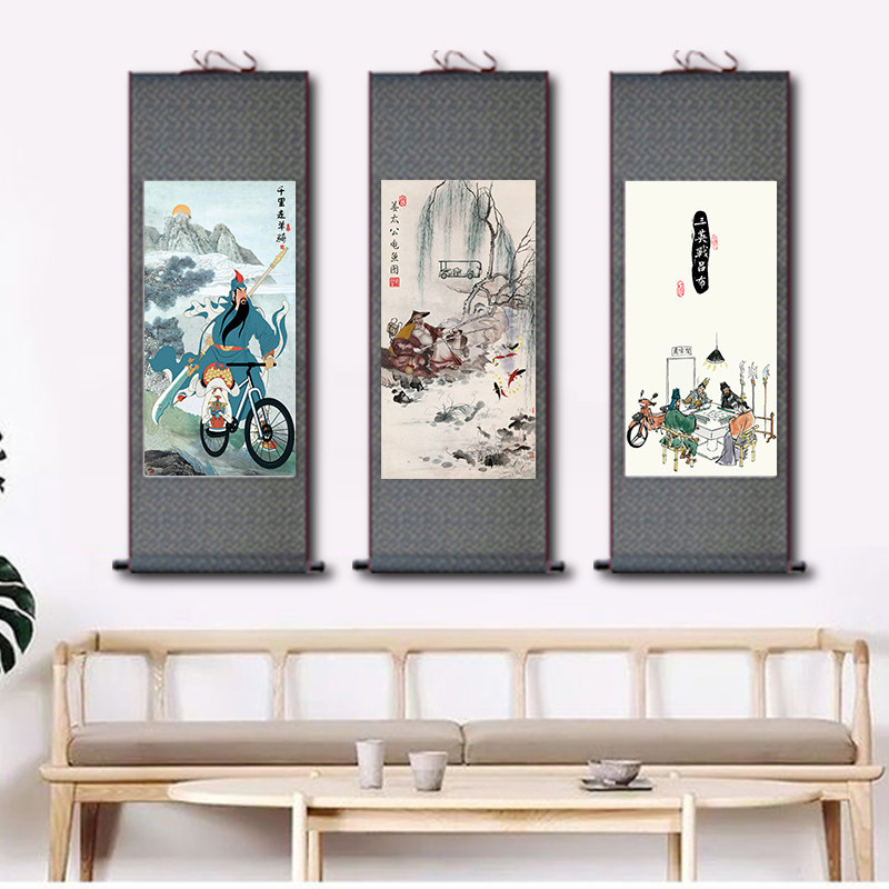 定制抖音恶搞搞笑三英战吕布虎啸山林图客厅卷轴挂画三国装饰字画,淘宝优惠券,粉丝福利购,淘宝优惠卷