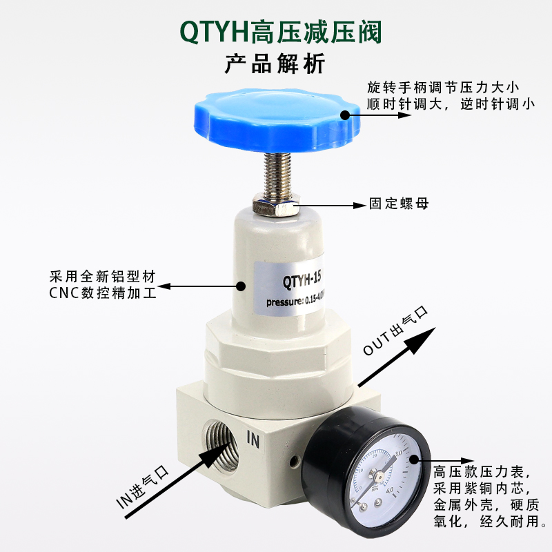 空气4.0MPa调压阀QTYH-08 10 15 20 25 40 50气动自动高压减压阀