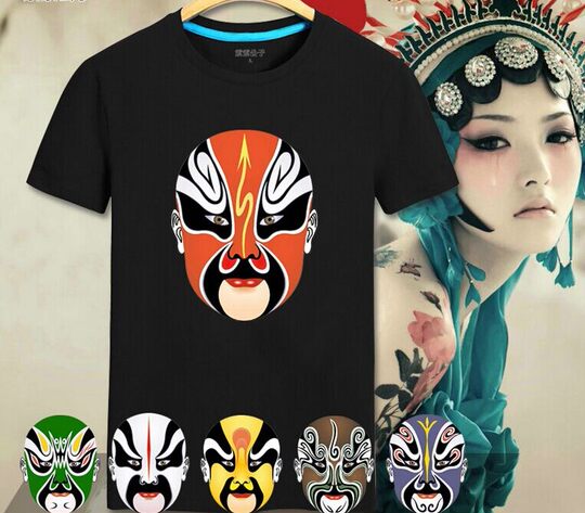 夏季男装中国风短袖京剧脸谱t恤 男女民族风花旦情侣体恤大码班服