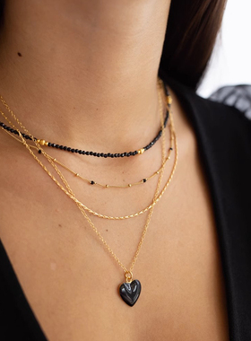 复古小众18k金黑尖晶石项链