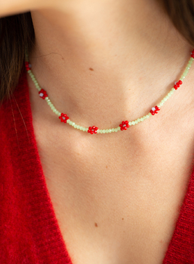 博主同款彩色水晶串珠花朵项链