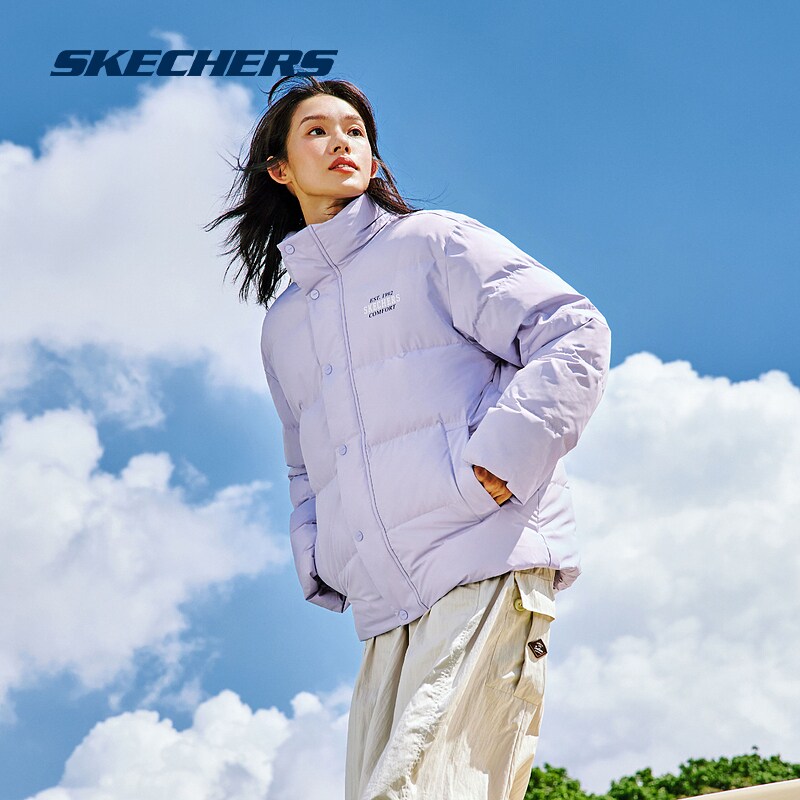 Skechers斯凯奇冬季男女同款梭织短款羽绒服加厚保暖时尚百搭外套
