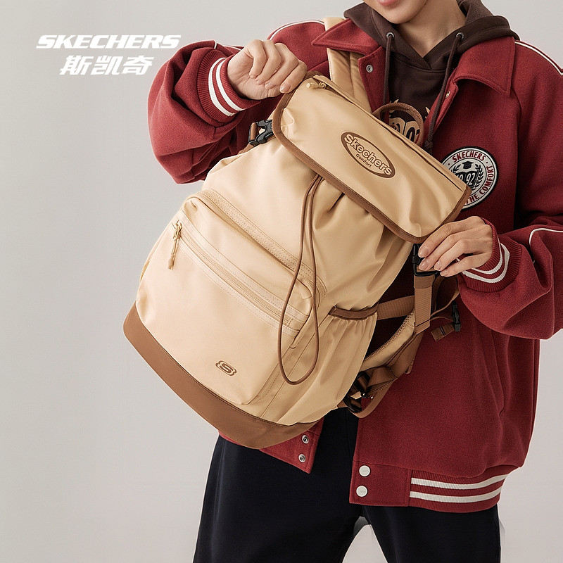 Skechers new sports bag for men and women, simple backpack, flip-top adjustable outdoor bag