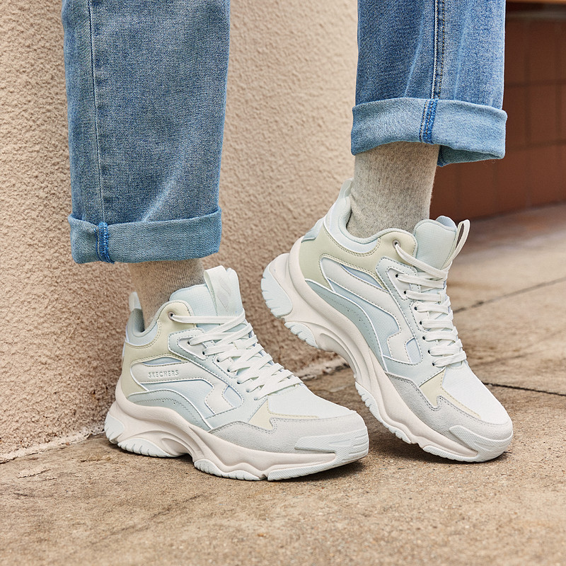Skechers斯凯奇女士高帮运动鞋橡胶底耐磨中帮保暖增高鞋