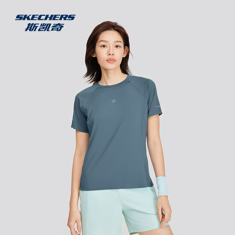 斯凯奇女款针织短袖T恤衫运动款吸湿速干修身版型适合四季穿着,淘宝优惠券,粉丝福利购,淘宝优惠卷