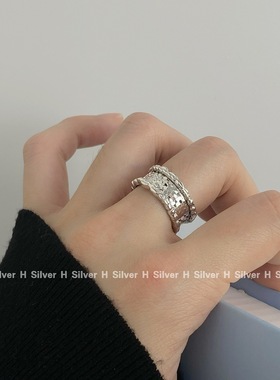 S925纯银碎冰冰宽版戒指