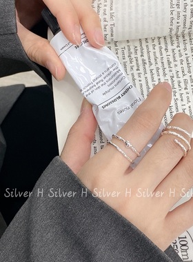 S925银戒指多层桃心开口戒指