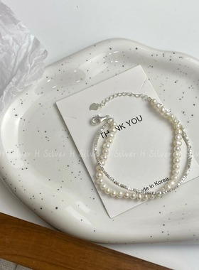 S925银法式碎银珍珠施家同款手链