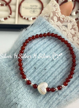 原创S925银爱心红玛瑙手链