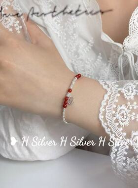 新中式S925碎银红玛瑙转运珠福字手链女设计师款国风手饰轻奢高级