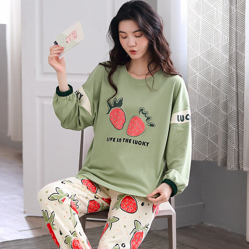 韩版春秋季宽松卡通清新秋纯棉睡衣 梦系睡衣/家居服套装